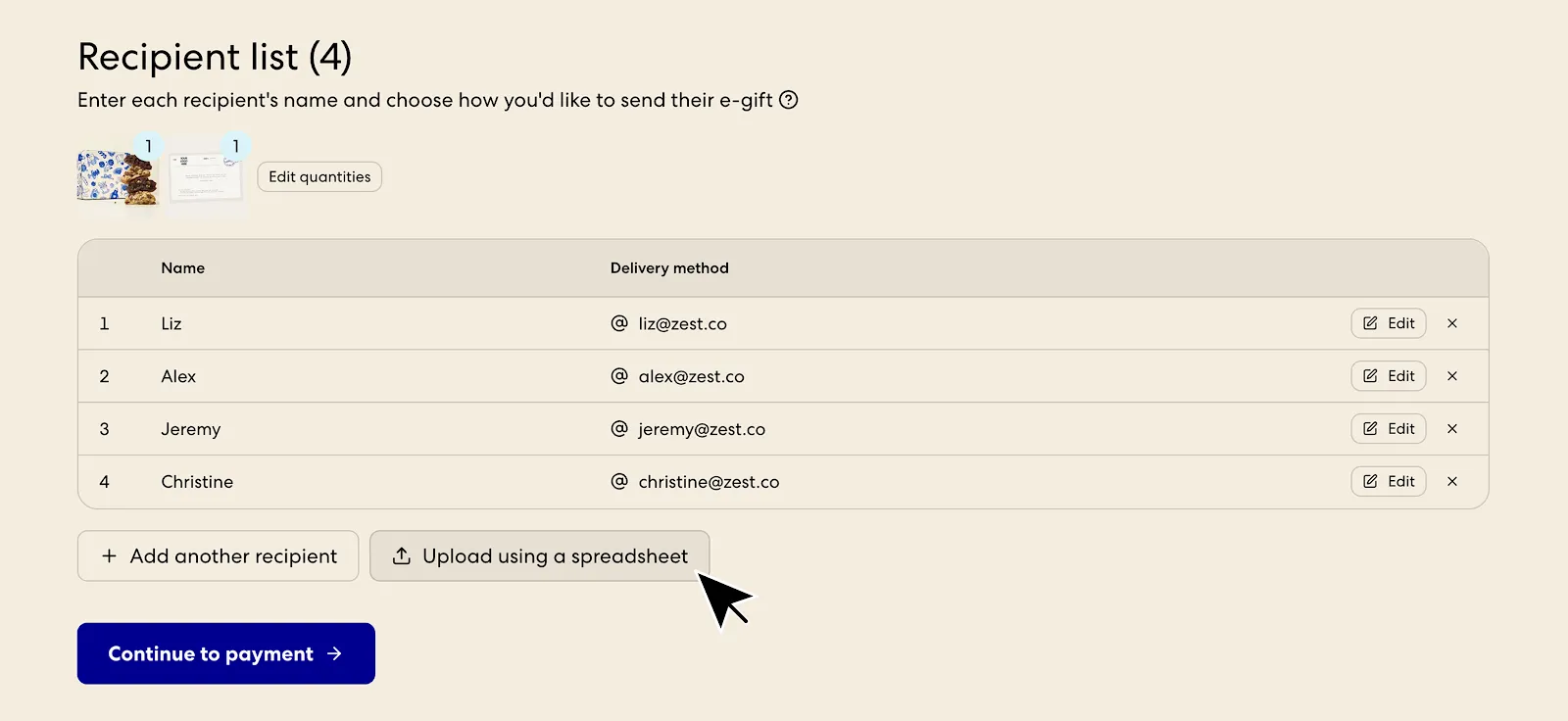 Recipient upload flow