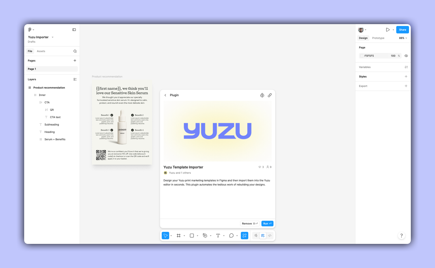 Yuzu Template Importer opened in Figma
