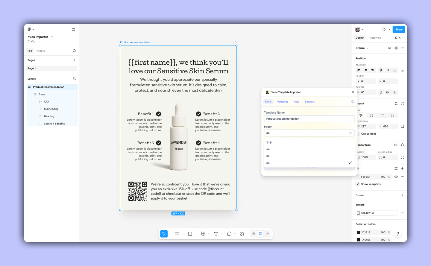 Select the paper size and orientation before importing