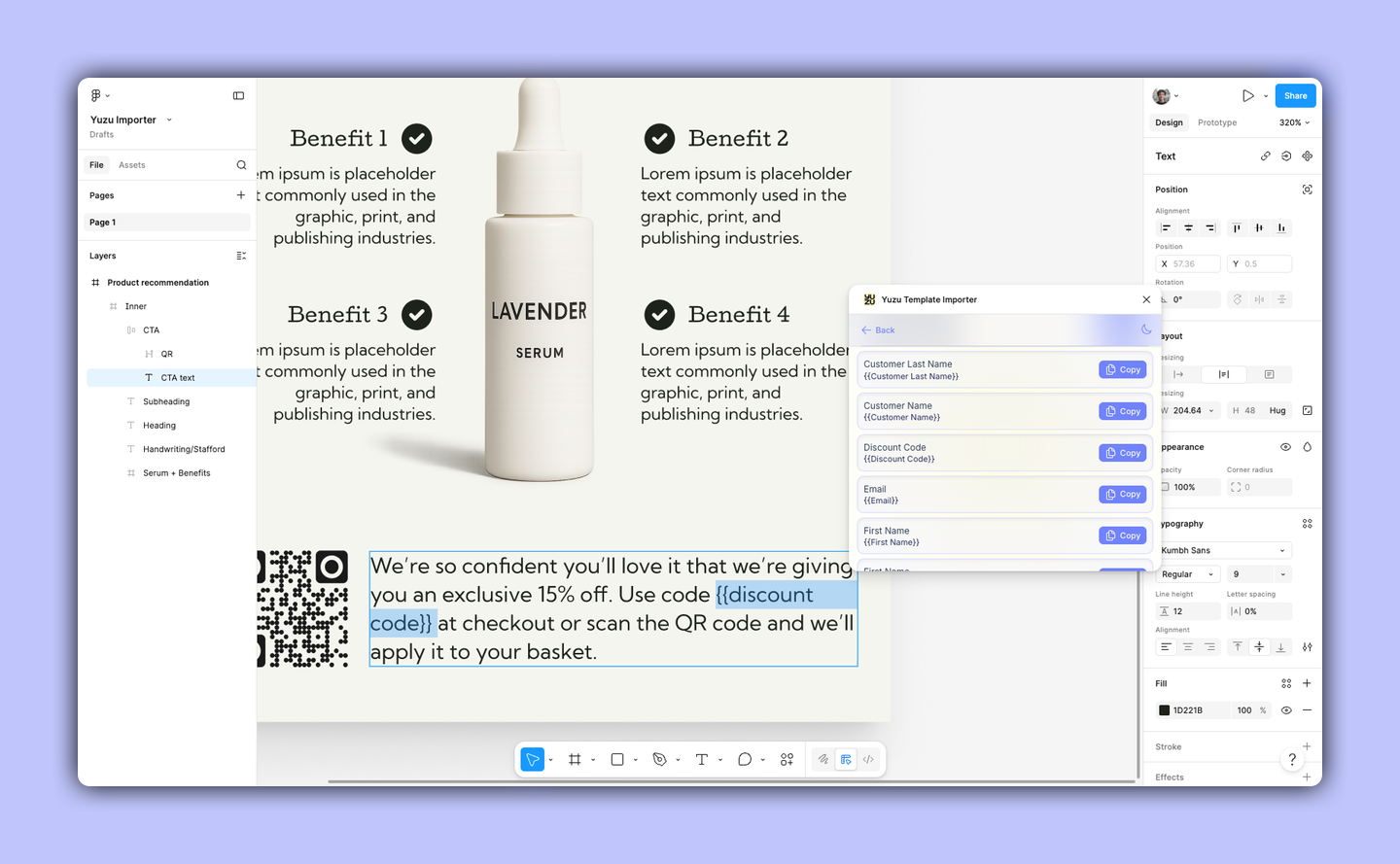 Variable token placed in a Figma text layer