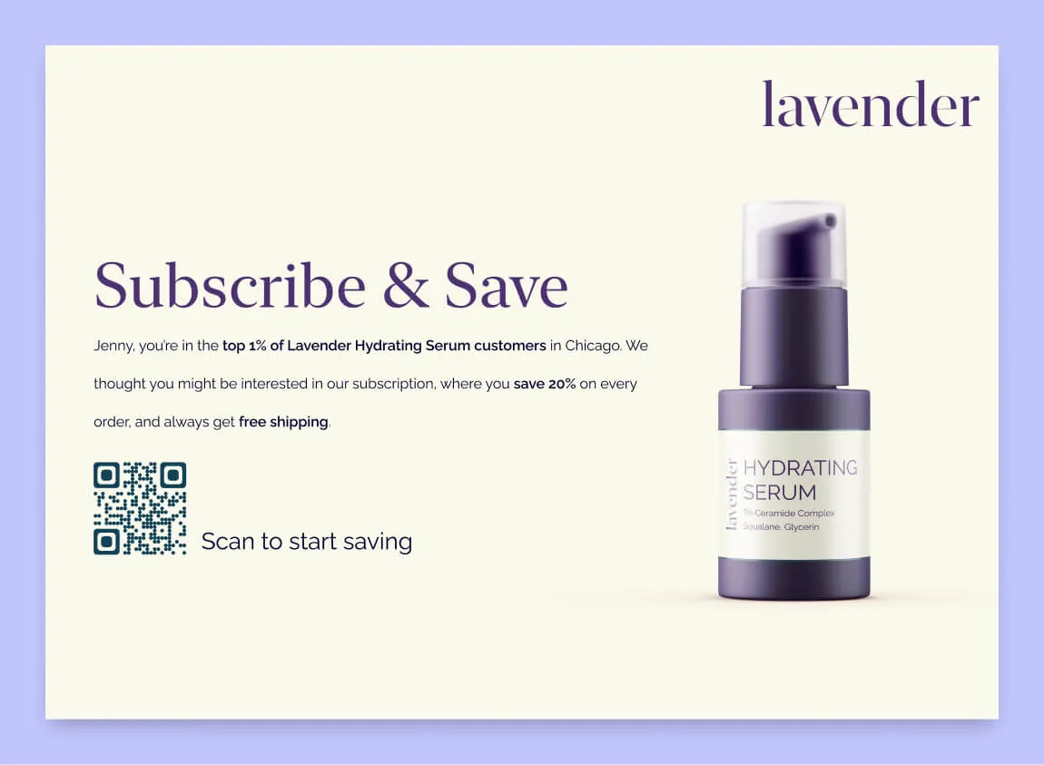 A printed insert suggesting that a customer upgrades to a subscription