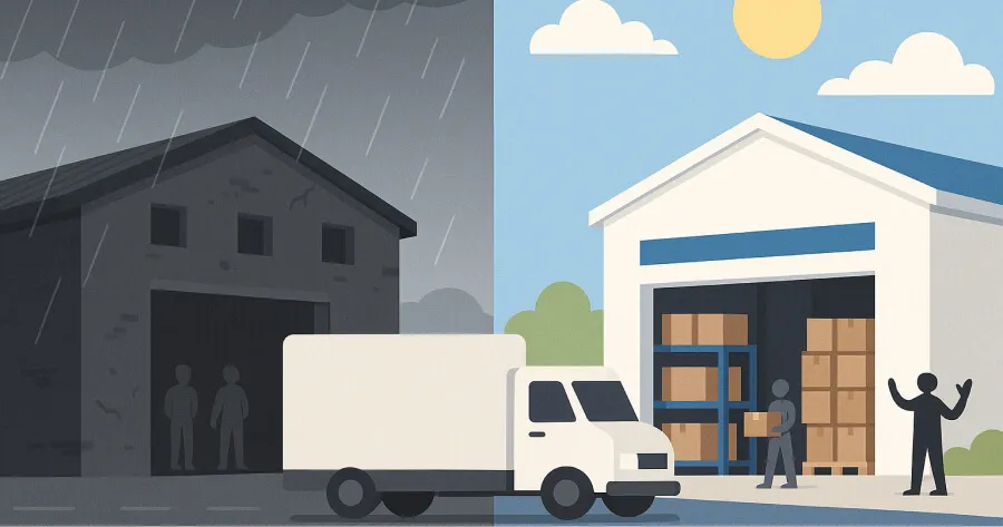 An illustration showing an eCommerce brand moving their stock from an old fashioned 3PL to a new modern 3PL