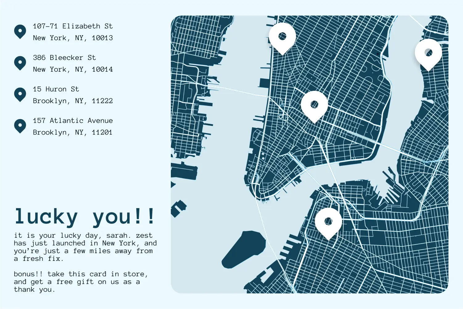 Insert design | Retail brand with personalized map showing customers where their nearest stores are